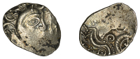 Continental Iron Age, ARMORICA, Abricatui, billon Quarter-Stater, lunar head right, rev. stylised horse right,...