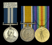 The notable Great War D.S.M. group of three awarded to Officer’s Steward R. H. Buckett, Mercantile Marine Reserve,...