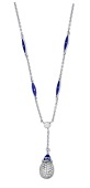 An enamel and diamond egg pendant by House of Fabergé, the egg pavé-set with brilliant-cut diamonds, suspended...