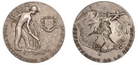 Réunion, Tricentenary of the Settlement of Réunion, 1965, a large silver medal by G. Guiraud, agricultural worker...