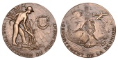 Réunion, Tricentenary of the Settlement of Réunion, 1965, a large bronze medal by G.  Guiraud, agricultural worker...
