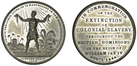 Great Britain, Abolition of Slavery, 1834, a white metal medal by J. Davis, legend in ten lines, rev. freed slave...