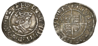 Henry VIII, Second coinage, Halfgroat, Canterbury, Abp Cranmer, mm. catherine wheel on obv. only, tc by shield,...