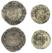 Henry VIII, Second coinage, Halfgroat, York, Abp Wolsey, mm. voided cross, tw by shield, 1.29g/9h; Penny, Sovereign...