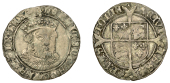 Henry VIII, Third coinage, Groat, Bristol, mm. WS on rev. only, bust 2, trefoils in two forks, lis and rose...
