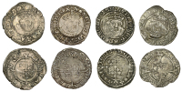 Henry VIII, Posthumous coinage, Halfgroats (4), Southwark, mm. E on rev. only, 1.24g/9h; Bristol, mm. WS on rev....