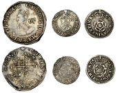 Charles I, Tower mint, Sixpence, Gp D, type 3a, mm. crown, 2.90g/12h; Halfgroats (2), Gp A, type 1, mm. lis,...