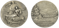 France, Compagnie des Chemins de Fer l’Est, a silver medal by F.C.V. Vernon, Fortune seated on front of train,...