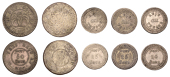Mauritius, British Mauritius, George IV, 50 Sous (2), both undated, 25 Sous (3), all undated (Lec. 17, 19; KM 1, 2)...