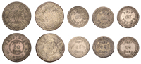 Mauritius, British Mauritius, George IV, 50 Sous (2), both undated, 25 Sous (3), all undated (Lec. 17, 19; KM 1, 2)...