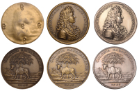 Madagascar, Colonisation of Madagascar, 1665, a restrike bronze medal, laureate bust of Louis XIV right, rev. Zebu...