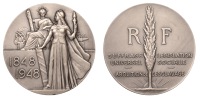 France, Centenary of the 1848 Revolutions and the Abolition of Slavery, 1948, a silver medal by G.B. Bazor, standing...