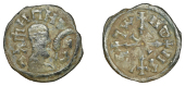 Axumite Coinage, Wazena (525-550), draped bust right wearing diadem, holding grain ear, rev. cross-crosslet with...