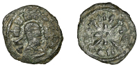 Axumite Coinage, Wazena (525-550), draped bust right wearing diadem, holding grain ear, rev. cross-crosslet with...
