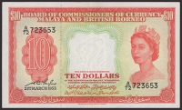 Board of Commissioners of Currency Malaya and British Borneo, $10, 21 March 1953, serial number A/72 723653, Taylor...