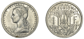 Réunion, Franc, 1948, Paris, mule, obv. from French Equatorial Africa Franc (Lec. 50; KM. 7). Lustrous, mint state,...