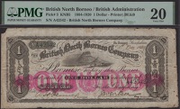 British North Borneo Company, $1, 1 November 1889, serial number A42542, two manuscript signatures, Wilson at lower...