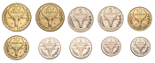 Miscellaneous, MADAGASCAR, Republic, Essais (10), 20 Francs (2), 10 Francs (2), all 1970, 5 Francs (2), both 1966, 2...