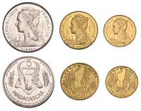 Madagascar, French Colonial Period (1896-1960), Essai Piedfort Set, 1953, comprising 20, 10, and 5 Francs by George...