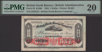 British North Borneo Company, $1, 1 January 1936, serial number G933531, Smelt and Beckett signatures, stains, in...