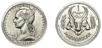 Madagascar, French Colonial Period (1896-1960), Essai Piedfort Franc, 1948, Paris, 2.55g (Lec. 95; KM. PE1). As...