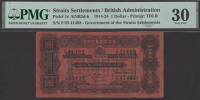 Government of the Straits Settlements, $1, 20 June 1921, serial number F/33 41493, James, Pountney, and Saunders...