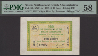 Government of the Straits Settlements, 10 Cents, 1 November 1917, serial number Z/1 12927, Marriott signature as Ag....