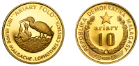 Madagascar, Second Republic (1975-1992), Proof 10 Ariary, 1988, WWF Ibis (KM. 16). Lightly clouded, otherwise as...