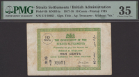 Government of the Straits Settlements, 10 Cents, 1 October 1917, serial number E/1 92051, signature of Marriott as...