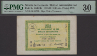 Government of the Straits Settlements, 10 Cents, 1 May 1920, serial number L/10 53723, in PMG holder 30, very fine,...