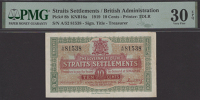 Government of the Straits Settlements, 10 Cents, 14 October 1919, serial number A/52 81538, Pountney signature, in...