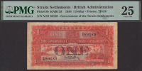 Government of the Straits Settlements, $1, 1 January 1930, serial number N/81 80189, Shelley signature, stained, in...
