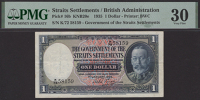 Government of the Straits Settlements, $1, 1 January 1935, serial number K/72 58159, Small signature, in PMG holder...