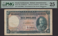 Government of the Straits Settlements, $10, 1 January 1931, serial number A/34 80203, Shelley signature, in PMG...