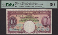 Board of Commissioners of Currency Malaya, $10, 1 January 1940, serial number A/15 081648, Weisberg signature, in...