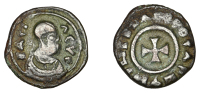 Axumite Coinage, Anonymous (time of Ezanas), Æ unit, baci λeyx, draped bust, rev. small cross, legend around,...