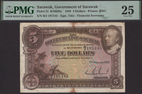 Government of Sarawak, $5, 1 January 1938, serial number B/2 197143, Calvert signature, stains, in PMG holder 25,...