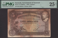 Government of Sarawak, $5, 1 July 1929, serial number B/2 032518, Rennie signature, stained, rust, in PMG holder 25...