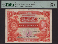 Government of Sarawak, $10, 1 January 1940, serial number C/3 199003, Trechman signature, stains lightened, in PMG...
