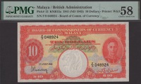 Board of Commissioners of Currency Malaya, $10, 1 July 1941, serial number F/9 048924, Weisberg signature, in PMG...