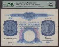Board of Commissioners of Currency Malaya, $50, 1 January 1942, serial number A/2 05916, Hyman Weisberg signature,...