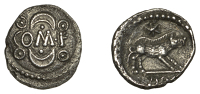 British Iron Age, ATREBATES and REGNI, Verica, silver Unit, comf between two crescents, rev. boar right, star above,...