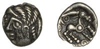 British Iron Age, TRINOVANTES, Early Uninscribed Issues, silver Unit, British Lx [Whaddon Chase type], head left...