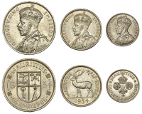 Mauritius, British Mauritius, George V, Rupee, Half-Rupee, Quarter-Rupee, all 1934 (KM. 15-17) [3]. Extremely fine...