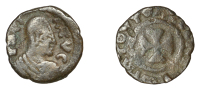 Axumite Coinage, Anonymous (time of Ezanas), Æ half unit, baci λeyx, draped bust, rev. small cross, legend around,...