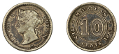 Mauritius, British Mauritius, Victoria, 10 Cents, 1882h, Heaton mint (KM. 10). Darkly toned, otherwise good fine;...