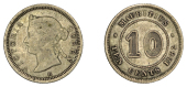 Mauritius, British Mauritius, Victoria, 10 Cents, 1882h, Heaton mint (KM. 10). Toned, fine; the rarest date in the...