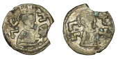 Axumite Coinage, Gersem (c. 580s), silver unit, draped and crowned bust right, rev. draped bust right wearing...