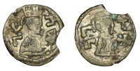 Axumite Coinage, Gersem (c. 580s), silver unit, draped and crowned bust right, rev. draped bust right wearing...
