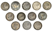 British, Victoria, Threehalfpence (12), 1838 (3), 1839, 1840, 1841, 1842, 1843 (2), 1843/34, 1860, 1862 (KM 728; S...